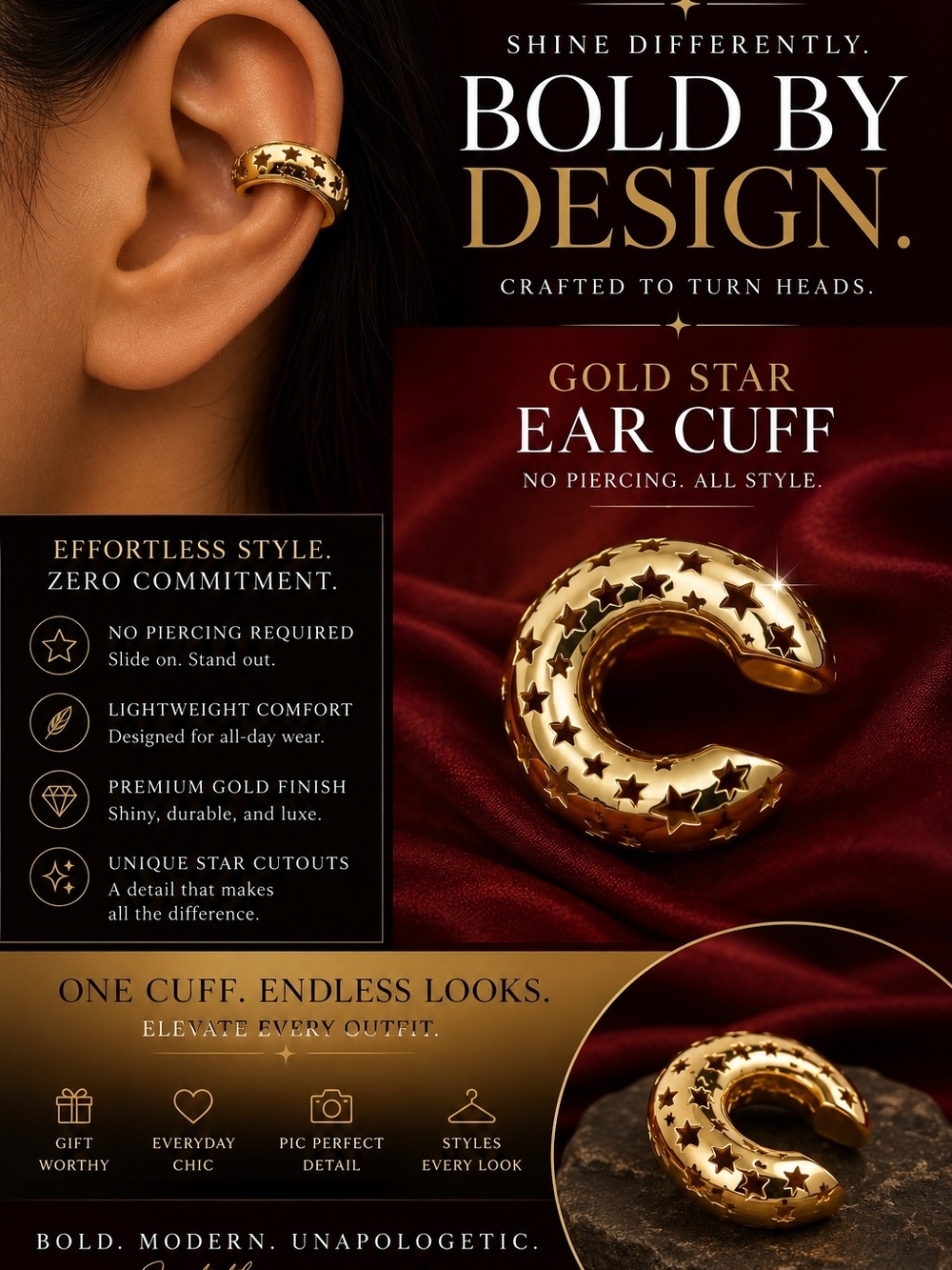 Gold Star Ear Cuff - Gold Star Cutout Ear Cuff